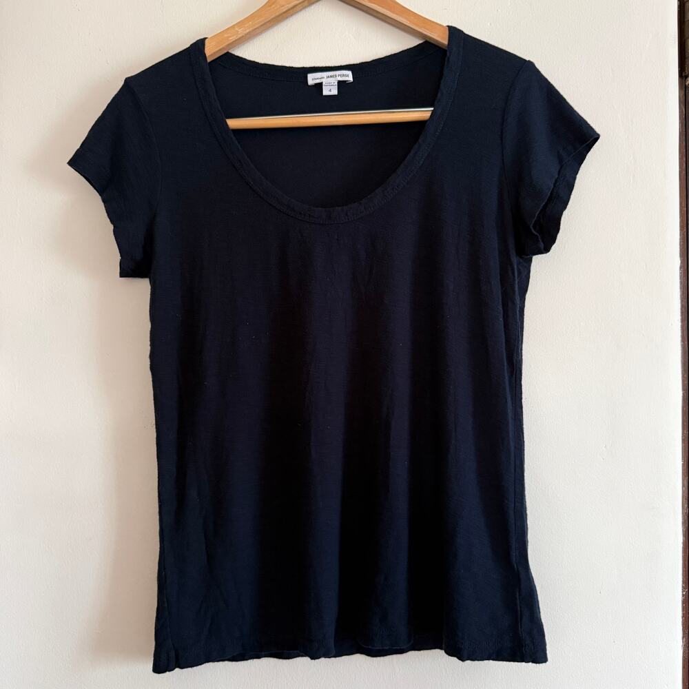 Standard James Perse | Black Slub Knit Cotton Scoop Neck Short Sleeve Tee | XL